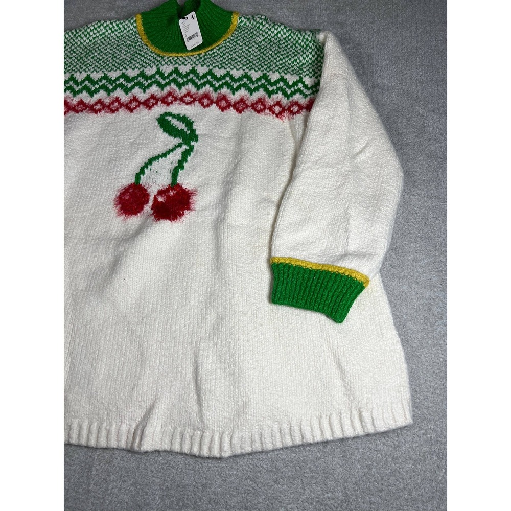 Free‎ People Cherry On Top Fair Isle Mock Neck Sweater Ivory M Coquette Winter - Picture 7 of 10